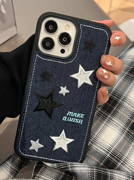 Make A Wish Embroidered iPhone Case (Denim)