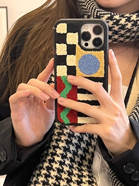 Vintage Checkerboard Embroidered iPhone Case