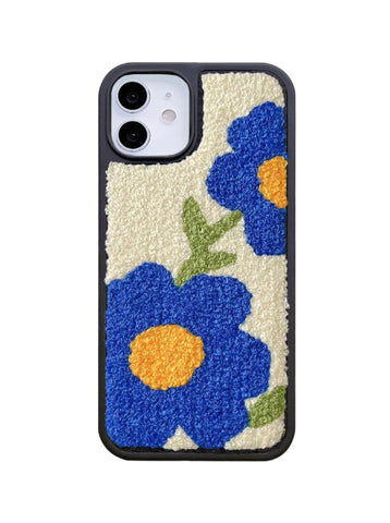 Blue Flowers Embroidered iPhone Case