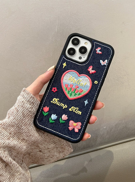Dump Him Embroidered iPhone Case (Denim)