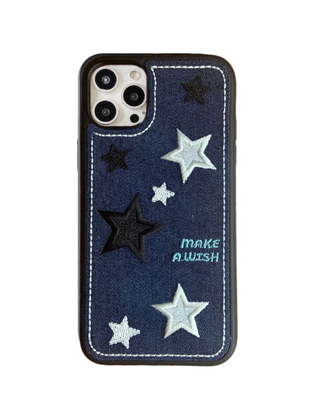 Make A Wish Embroidered iPhone Case (Denim)