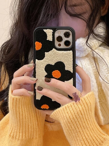 Orange Flowers Embroidered iPhone Case