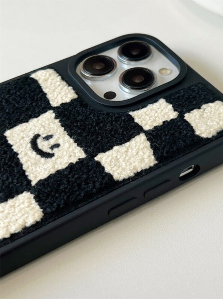 Smiley Checkerboard Embroidered iPhone Case