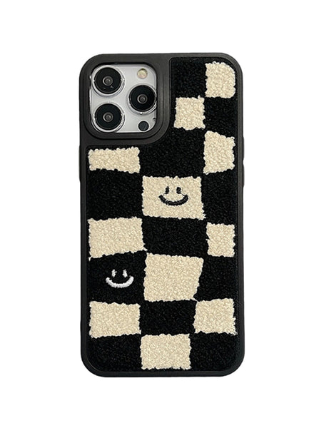 Smiley Checkerboard Embroidered iPhone Case